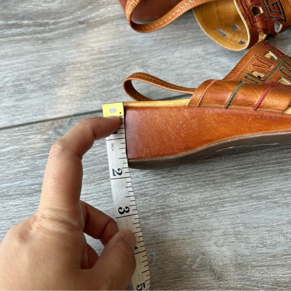 Pikolinos  Brown Tan Leather Embroidered Square Toe Slingback Sandals - Picture 13 of 14